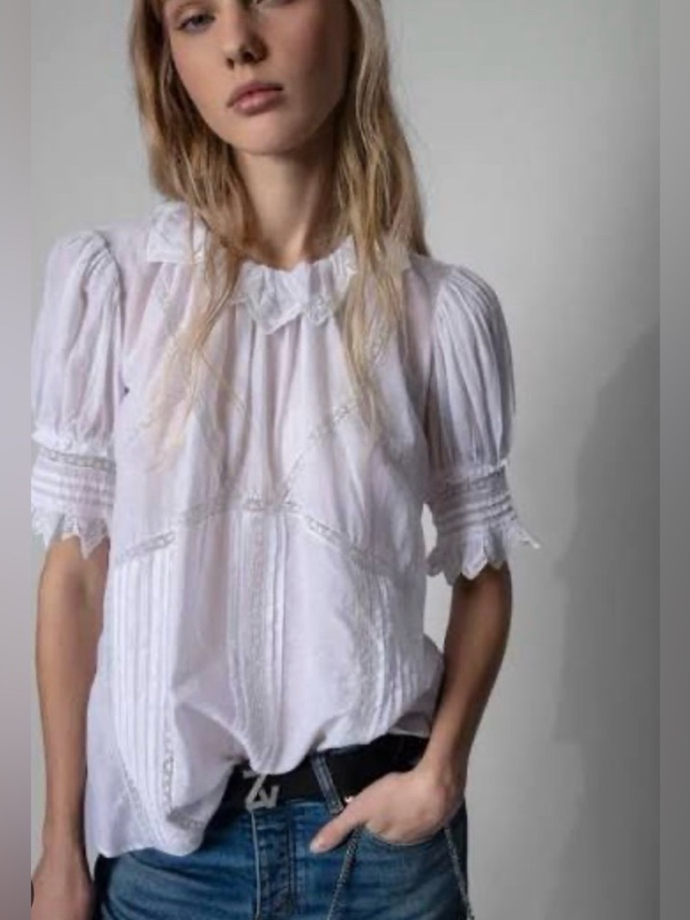 ZADIG & VOLTAIRE Tupel Cotton White Lace-Trim Blouse. Size S